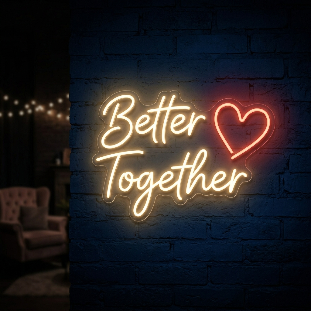 Better Together Heart Neon Sign For Weddings