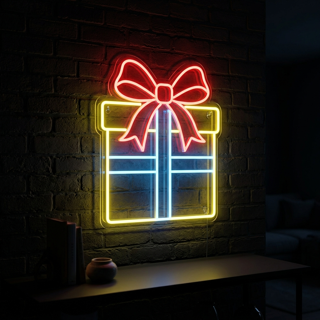 Gift Box Neon Icon For Birthday Decor