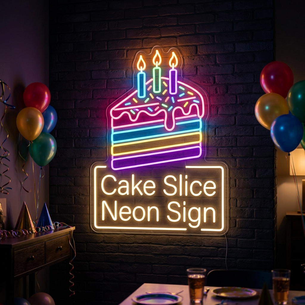 Cake Slice Neon Sign For Birthday Decor