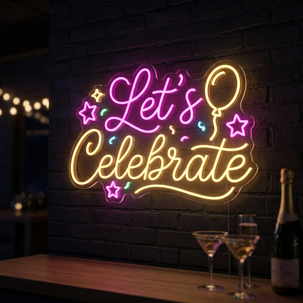 Let’S Celebrate Neon Sign For Birthday Parties