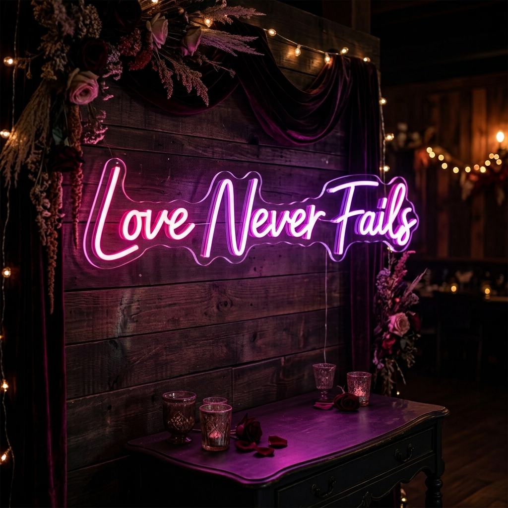 Love Never Fails Neon Sign For Weddings