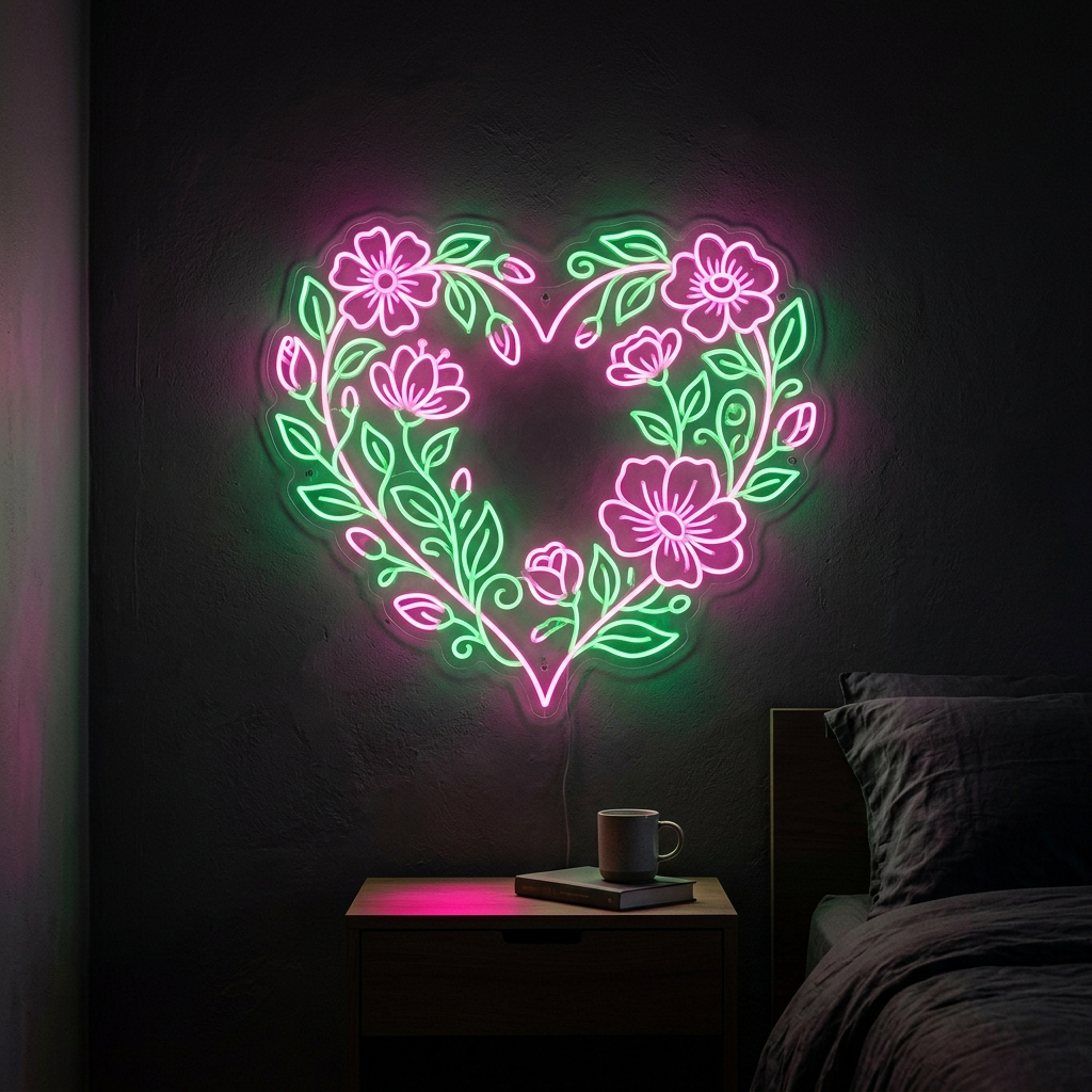 Floral Heart Neon Sign For Romantic Spaces