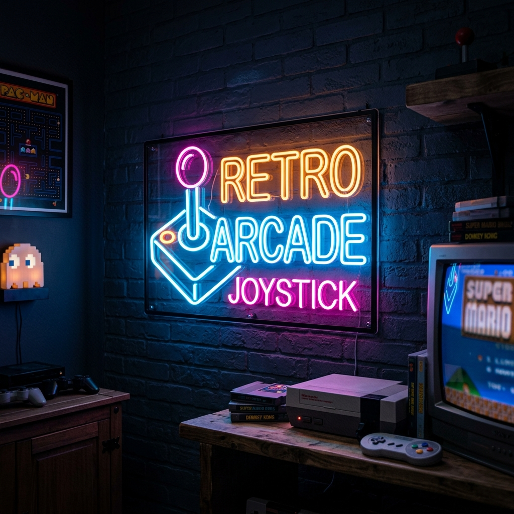 Retro Arcade Joystick Neon Sign For Gamers