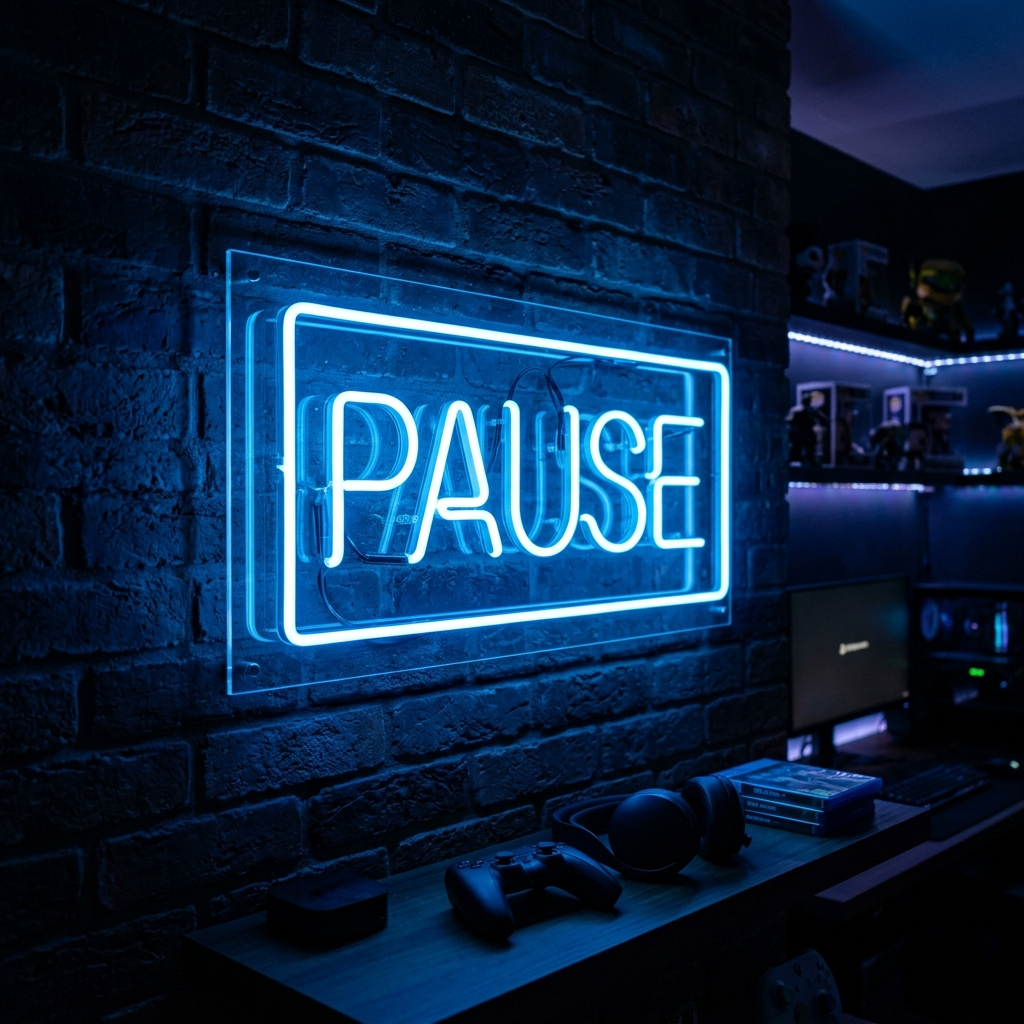 Pause Neon Sign For Gaming Rooms