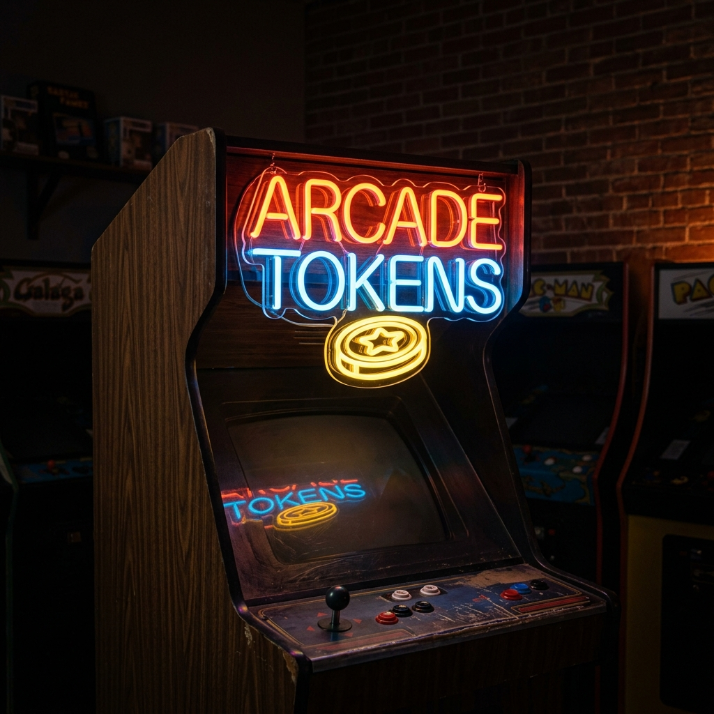 Arcade Tokens Neon Sign For Retro Decor