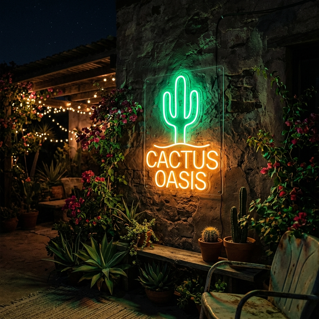 Cactus Oasis Neon Sign For Desert Aesthetics