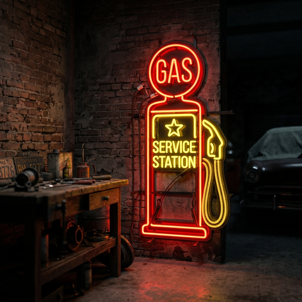 Retro Gas Station Neon Sign For Automotive Decor