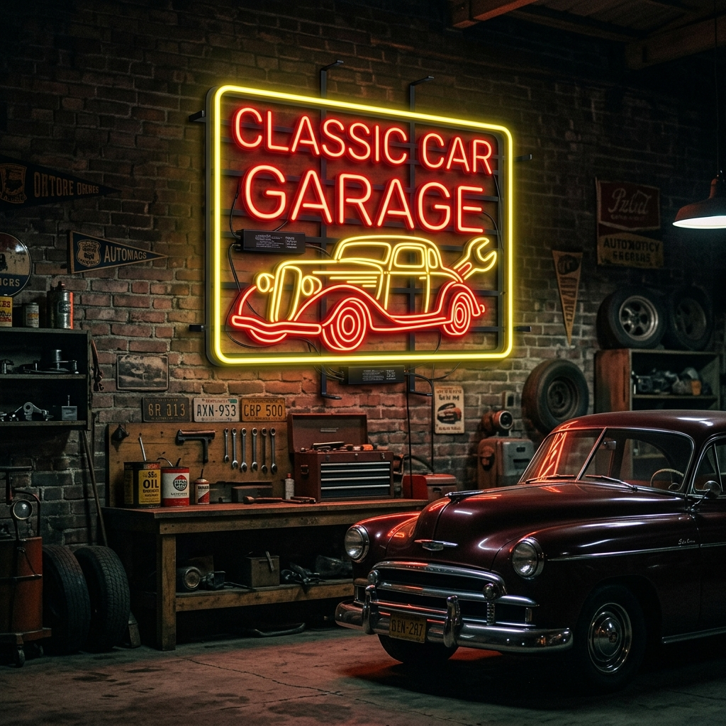 Classic Car Garage Neon Sign For Vintage Vibes