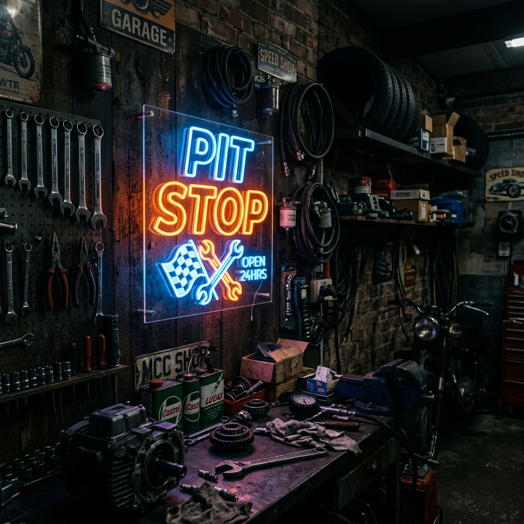 Pit Stop Neon Sign For Garage Decor