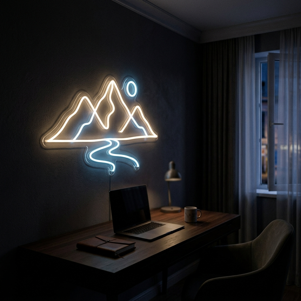 Mountain Line Art Neon Sign For Nature Lovers