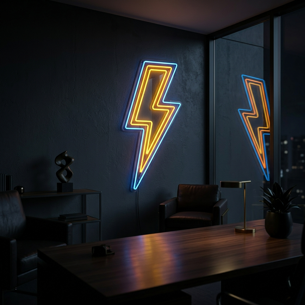 Bold Pop Art Lightning Bolt Neon Sign
