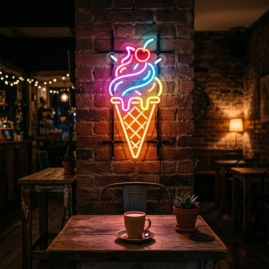 Pop Art Ice Cream Cone Neon Sign