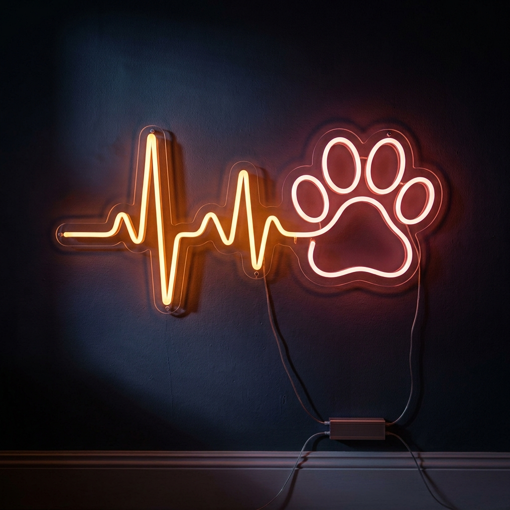 Heartbeat Paw Print Neon Sign For Pet Lovers
