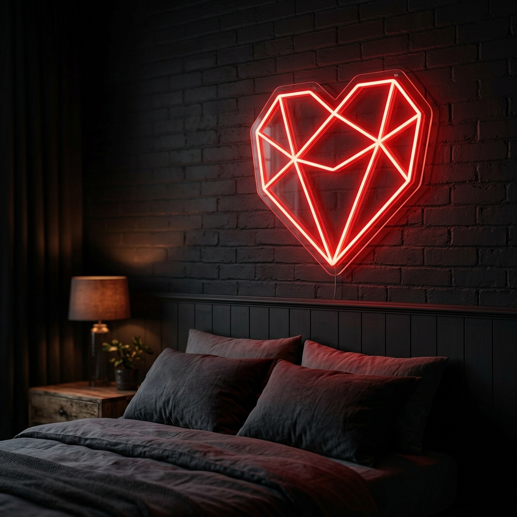 Geometric Heart Neon Sign For Romantic Spaces