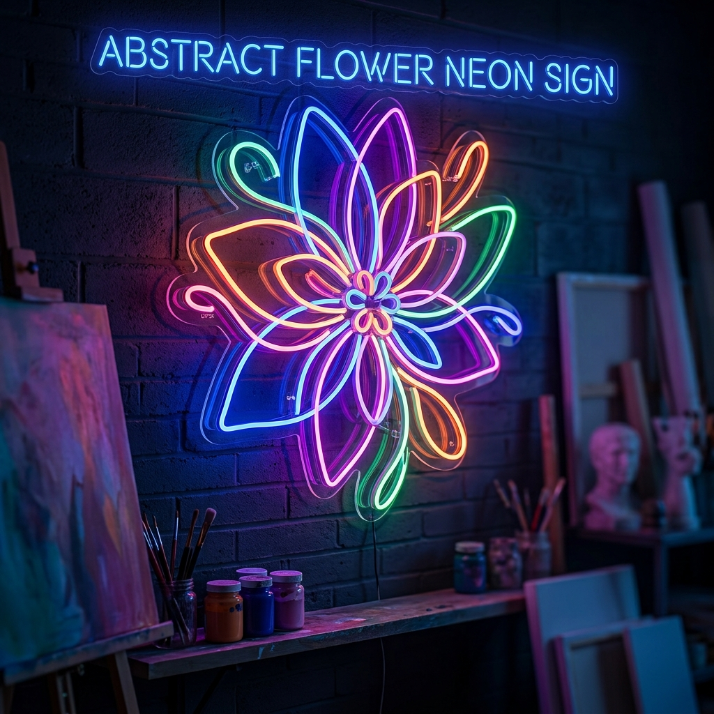 Abstract Flower Neon Sign For Vibrant Spaces
