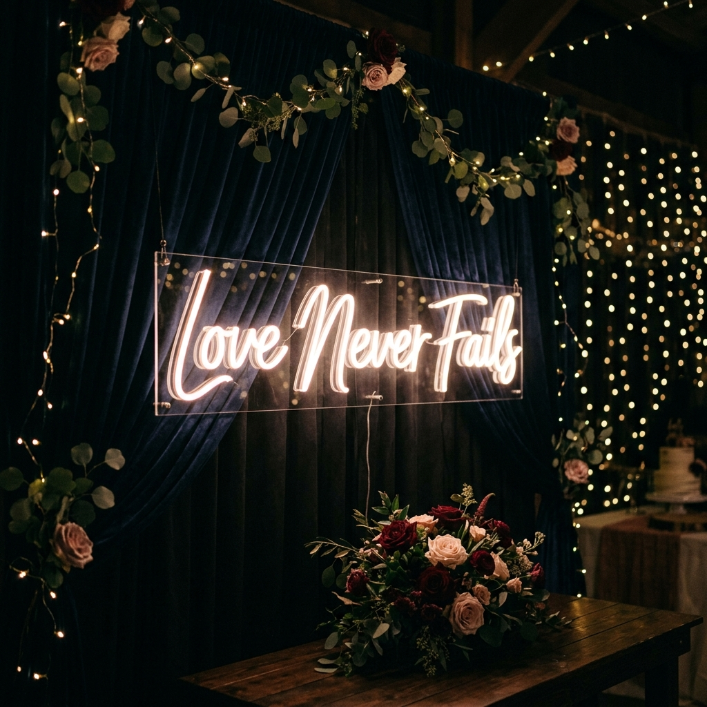 Custom Love Never Fails Neon Sign For Wedding Backdrop