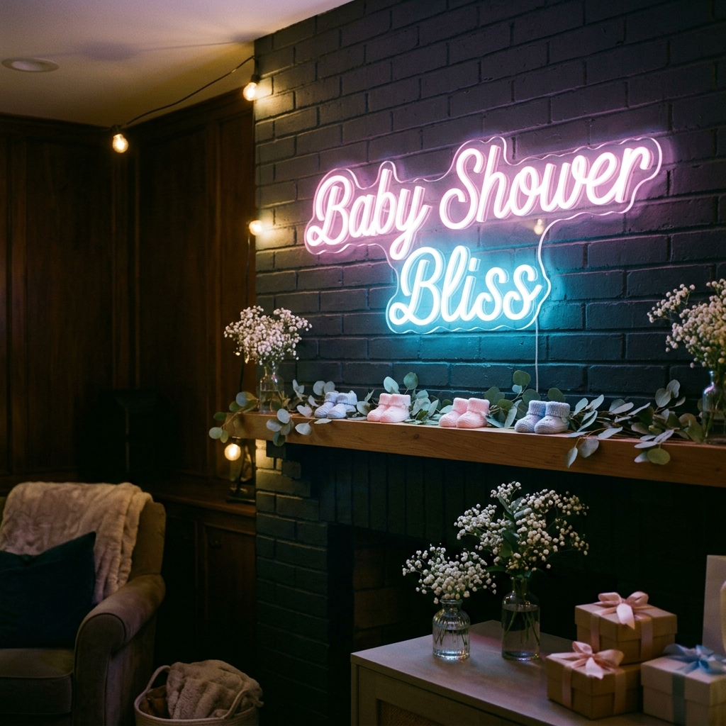 Custom Neon Baby Shower Backdrop Sign