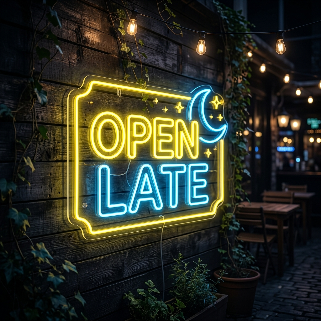 Open Late Custom Neon Sign For Nighttime Venues