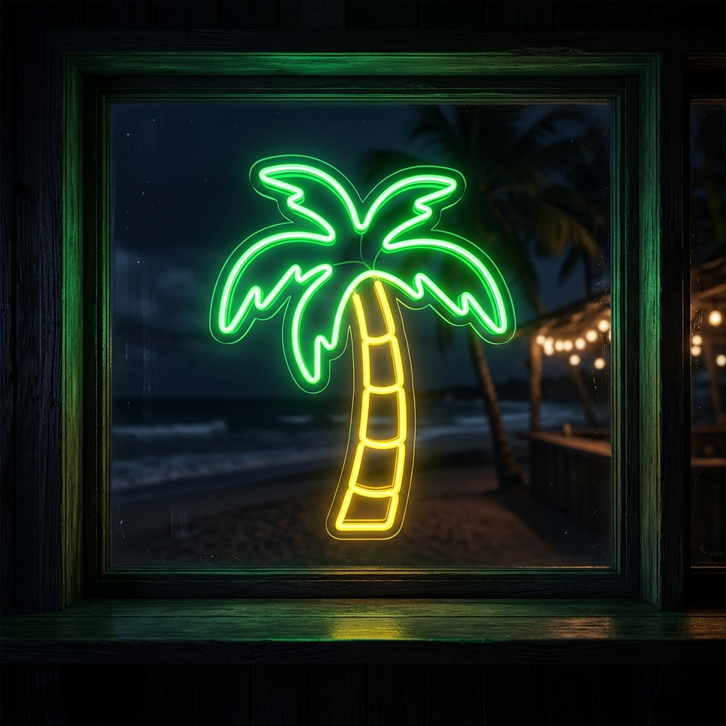 Palm Tree Neon Sign For Tropical Window Displays
