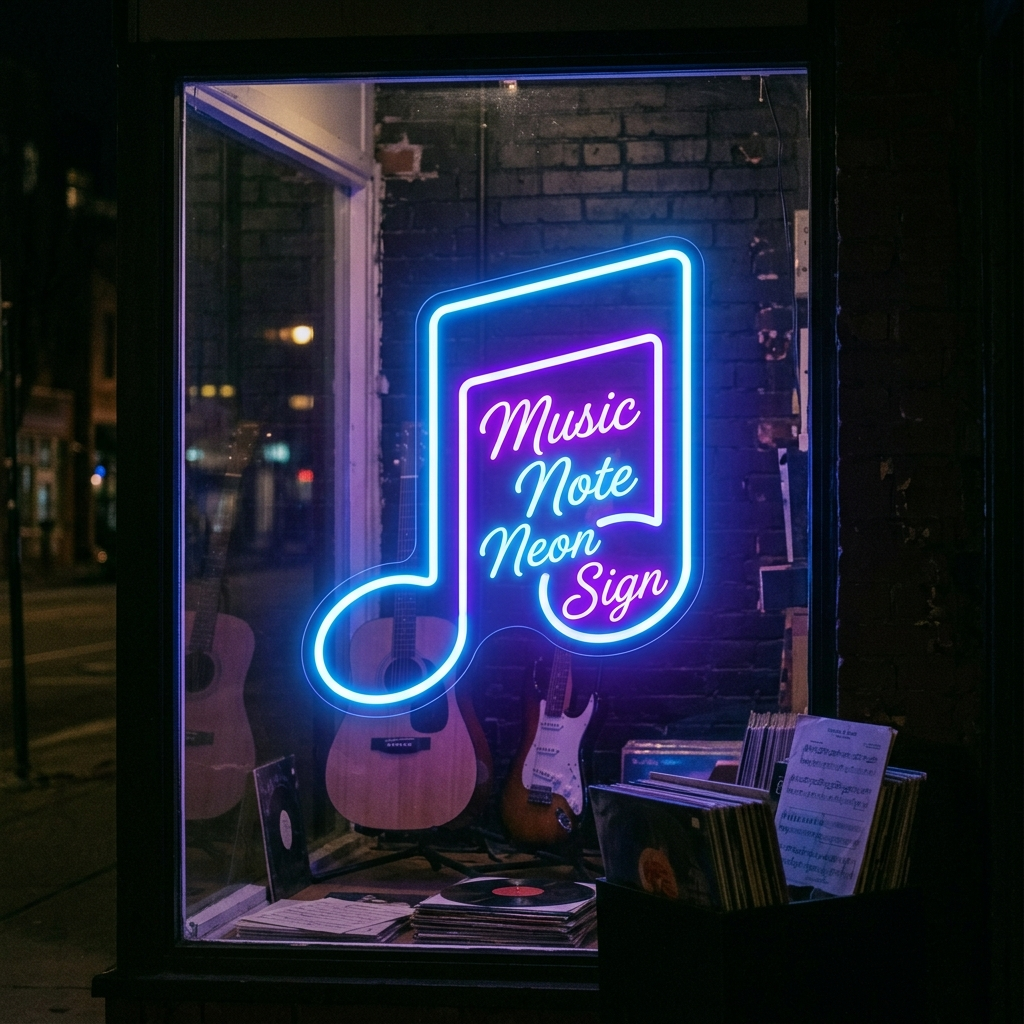 Music Note Neon Sign For Entertainment Window Displays