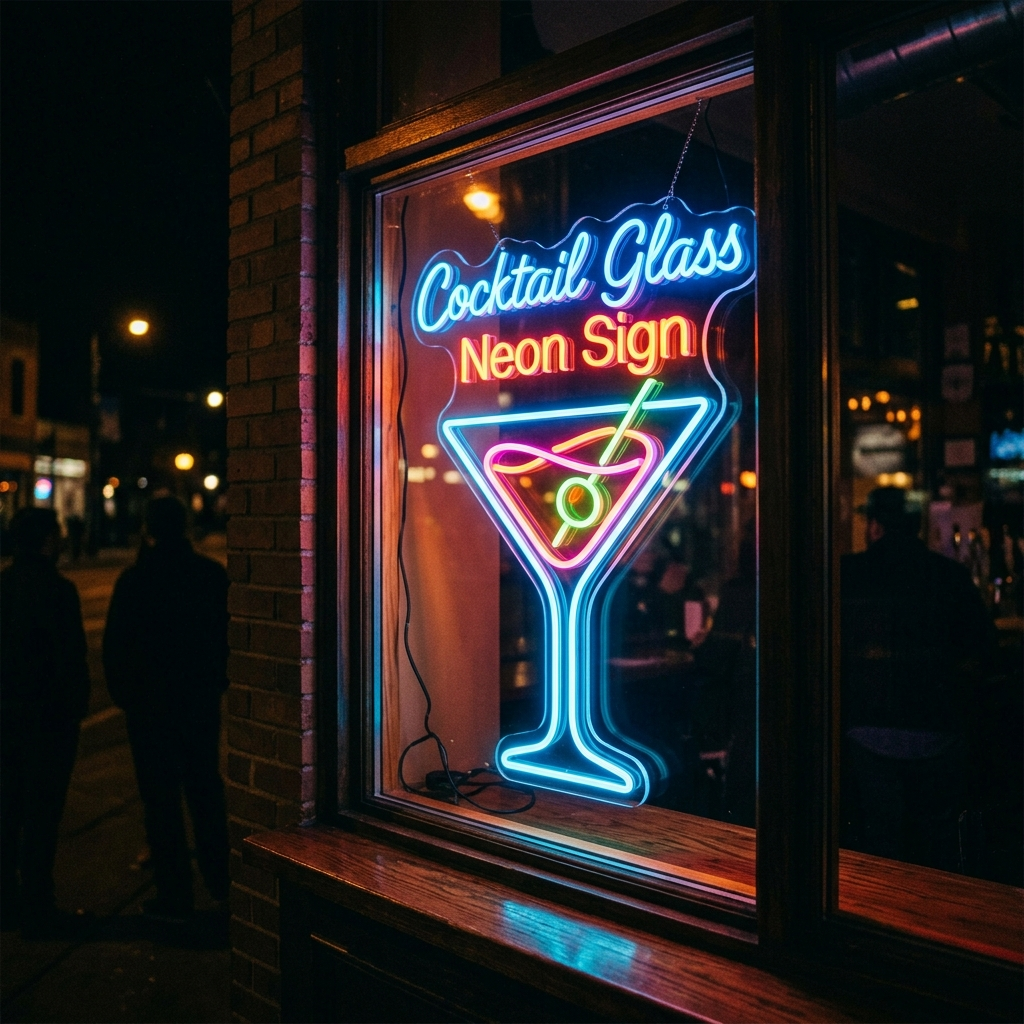 Cocktail Glass Neon Sign For Bar Windows