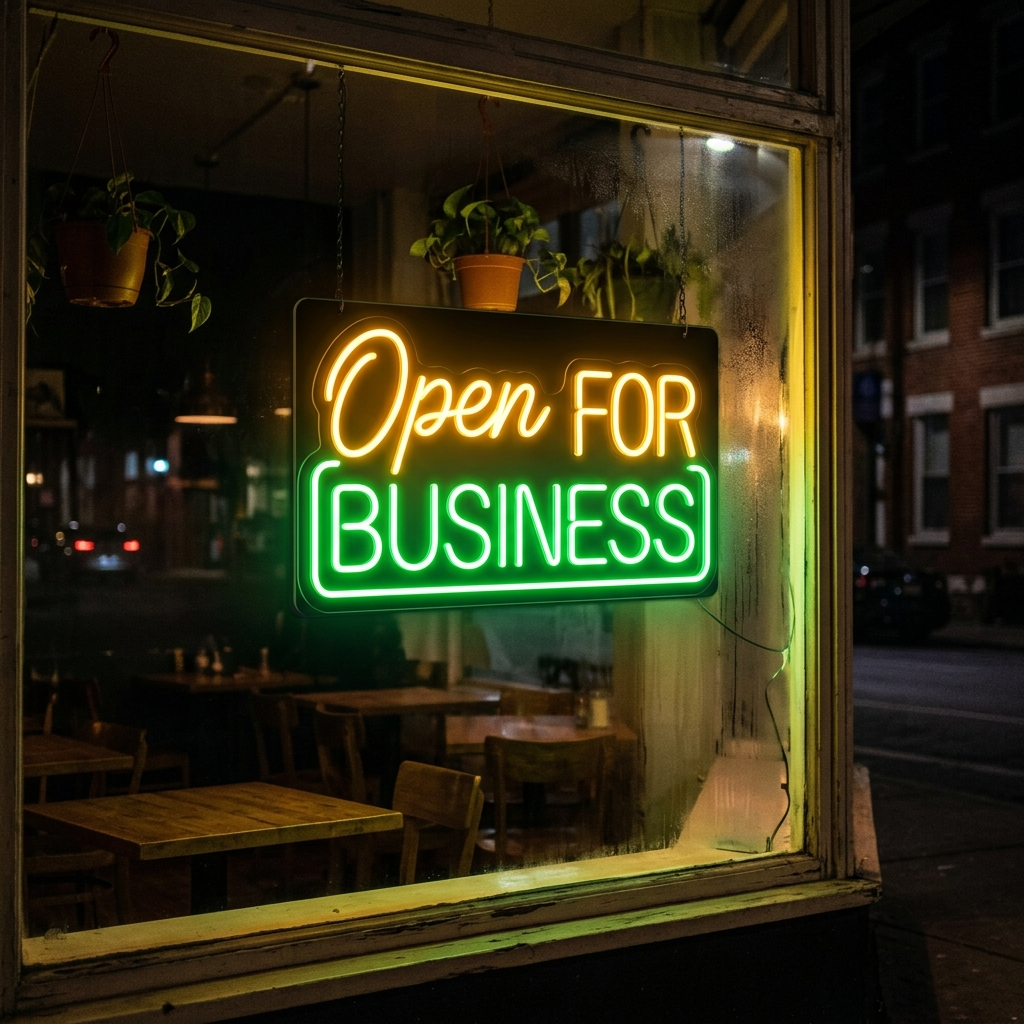 Open For Business Neon Sign For Shops And Cafes