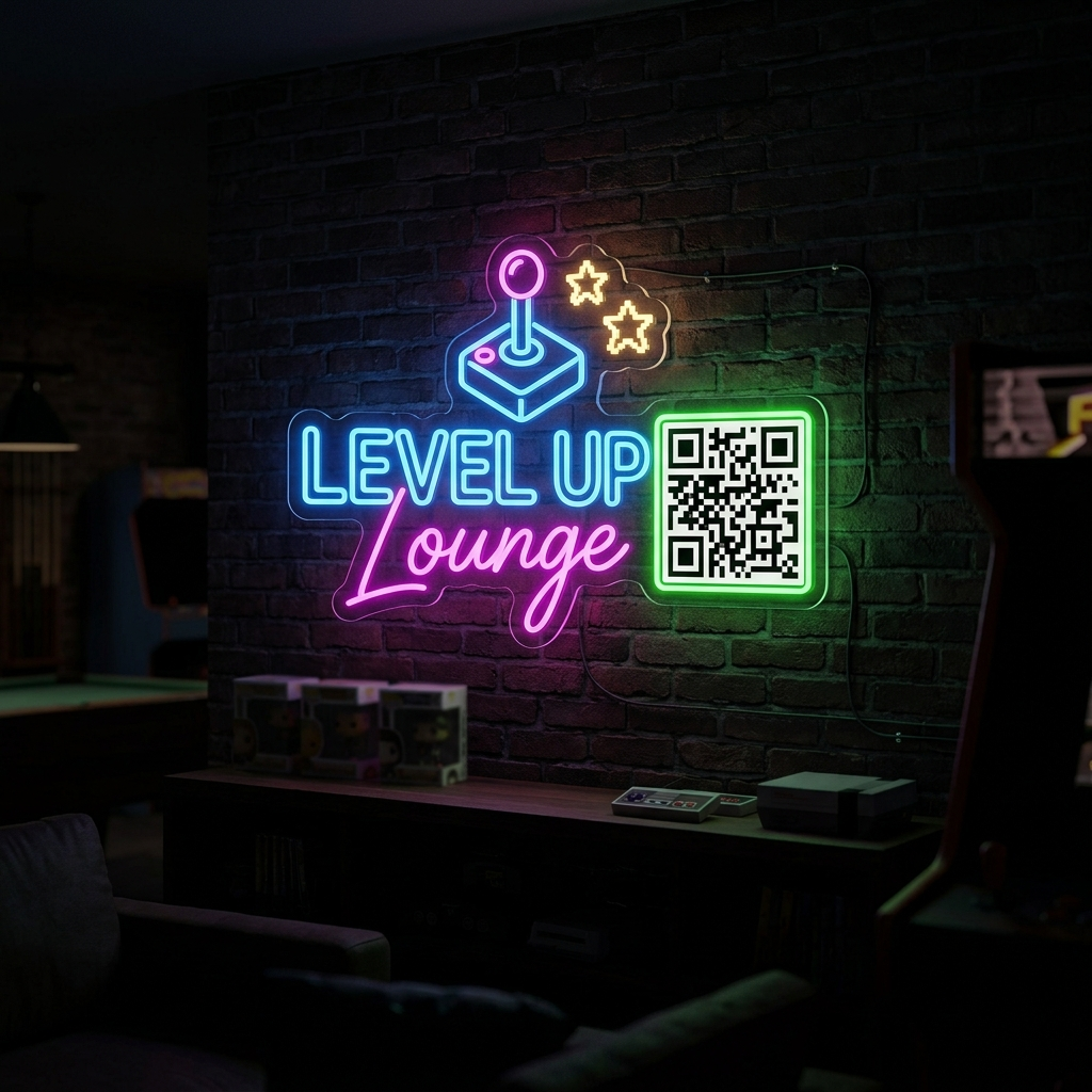 Custom Logo Neon Sign With Qr Code Overlay