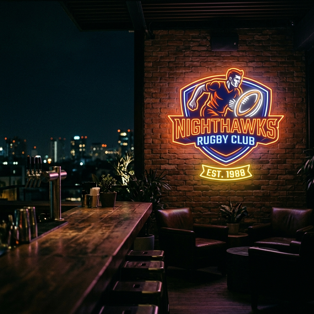 Custom Rugby Team Logo Neon Sign