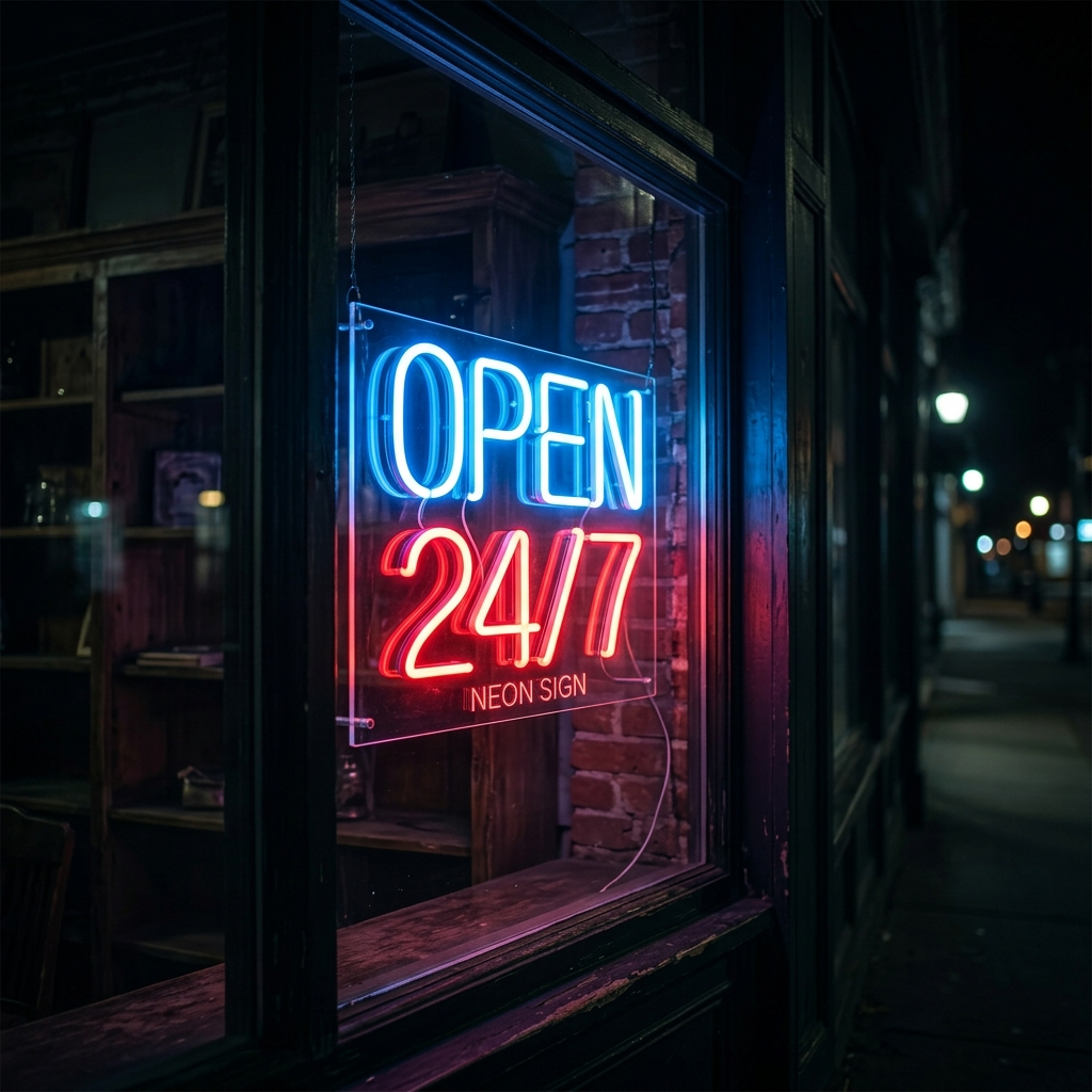 Open 24/7 Neon Sign For Businesses
