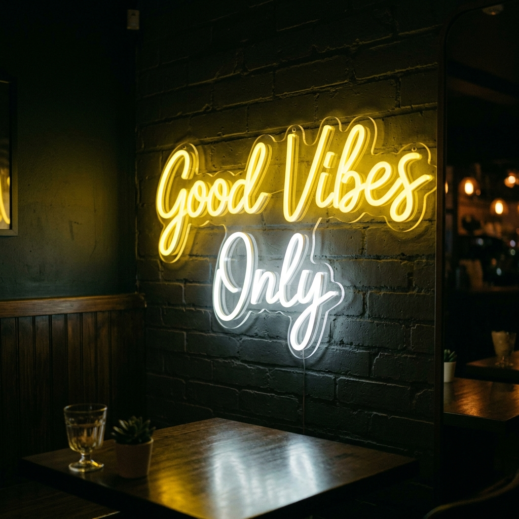 Custom Neon Good Vibes Only Handwriting Sign
