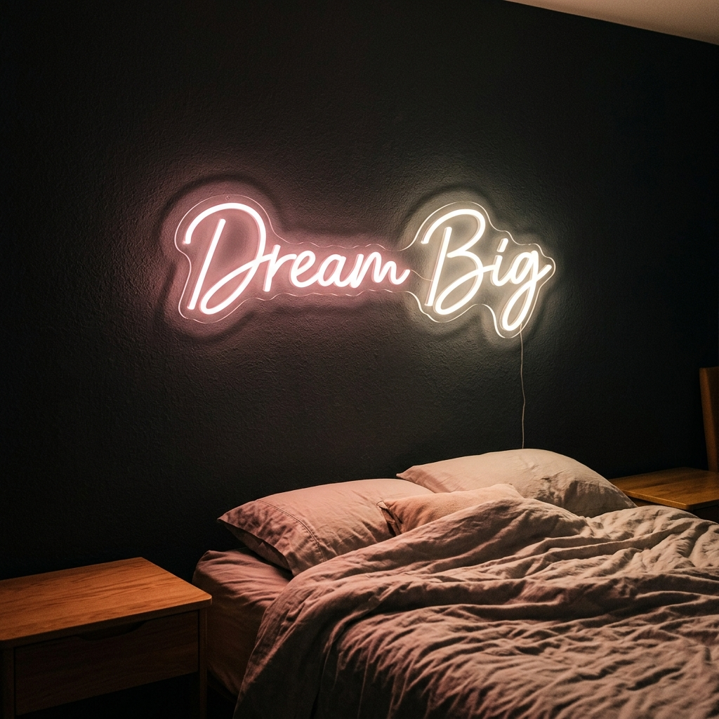 Custom Neon Dream Big Handwriting Sign