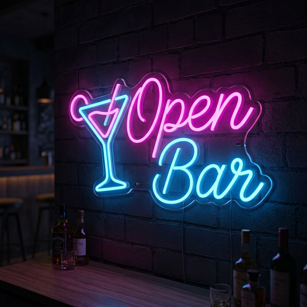 Open Bar Neon Sign For Home Bars