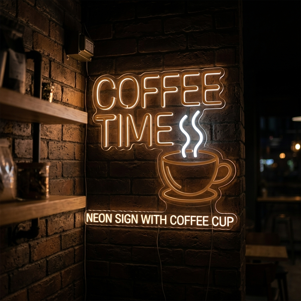 Coffee Time Neon Sign With Coffee Cup Graphic
