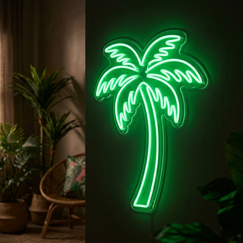 Palm Tree Neon Icon For Tropical Vibes