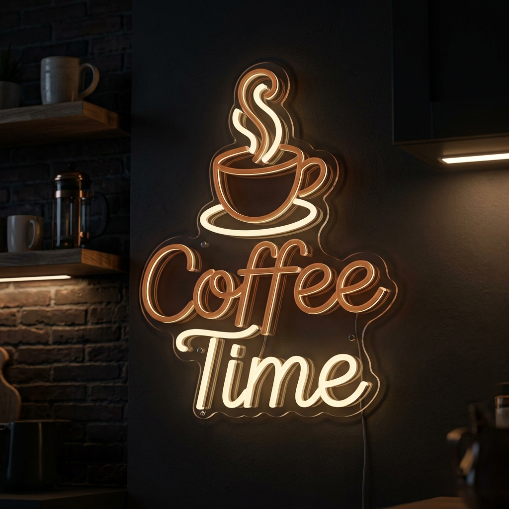 Coffee Time Neon Sign With Coffee Cup Graphic