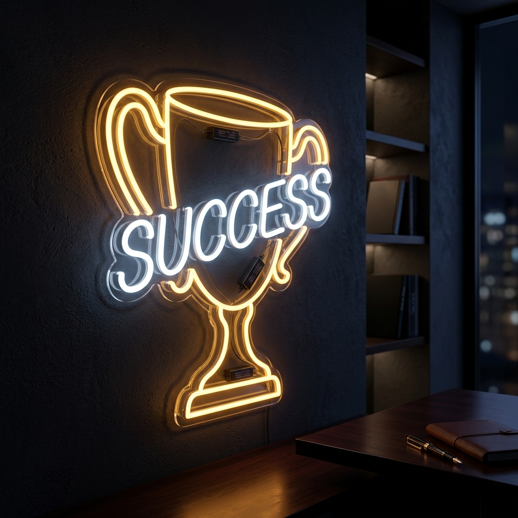 Success Trophy Neon Sign For Motivational Decor