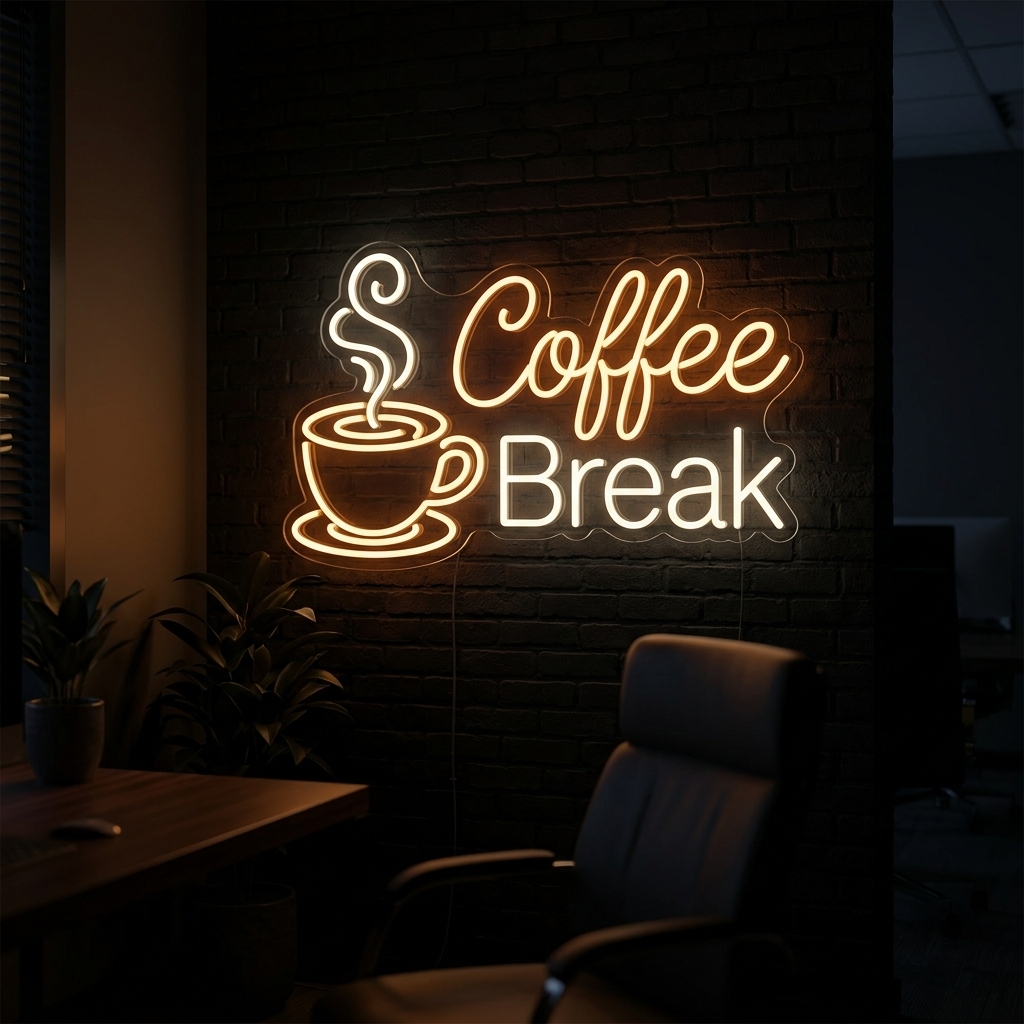 Coffee Break Neon Sign With Coffee Cup Design