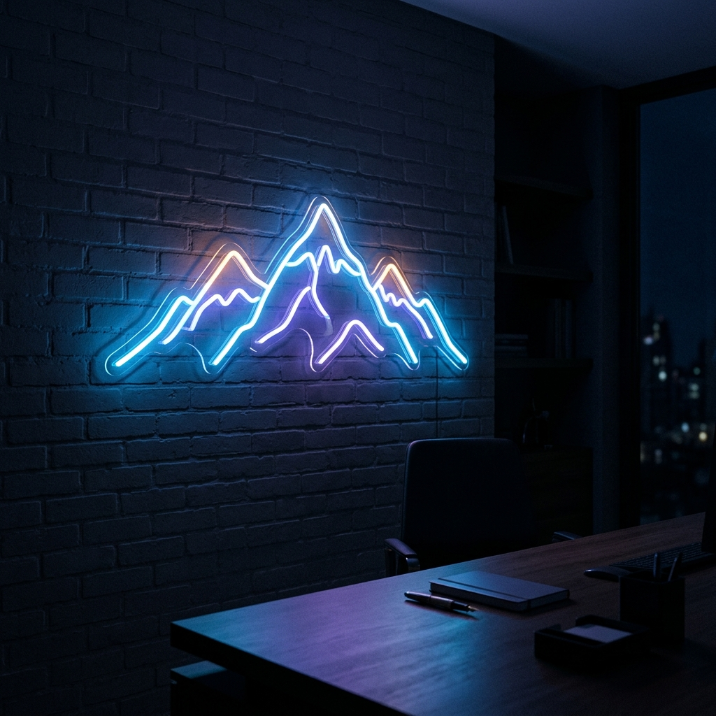 Mountain Peak Icon Neon Sign For Office Motivation