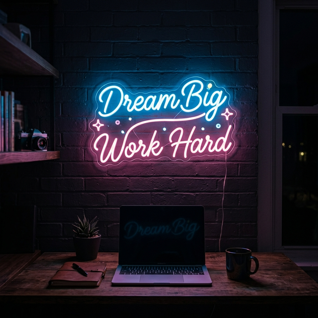 Dream Big, Work Hard Neon Sign For Home Office