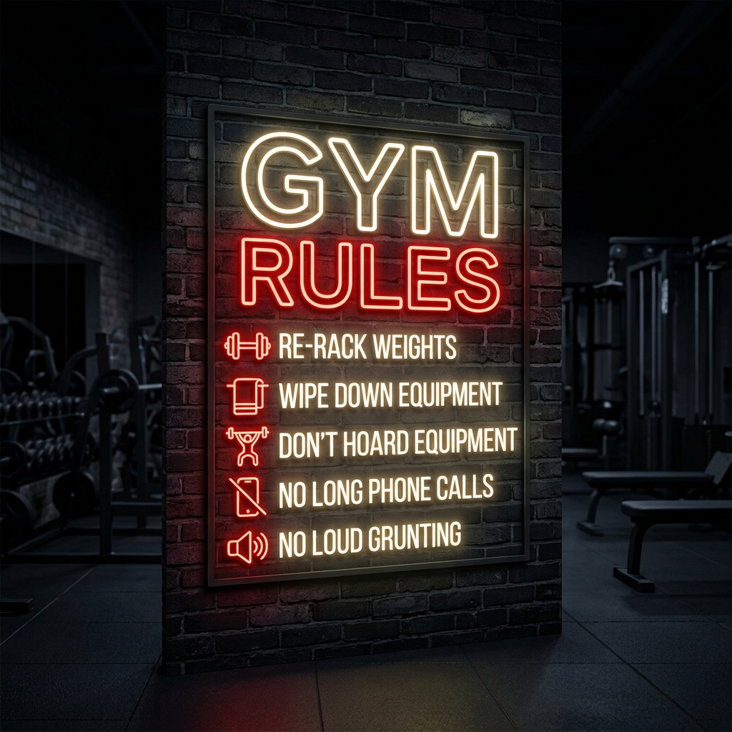 Gym Rules Neon Sign For Home Workout Space