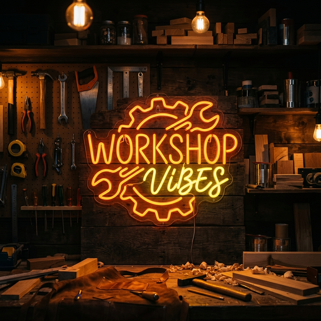 Workshop Vibes Neon Sign For Creative Spaces