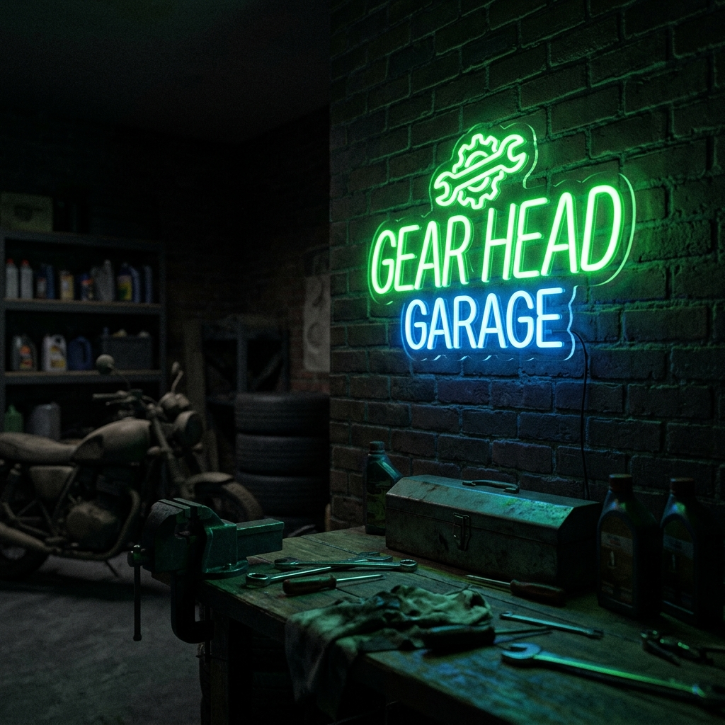 Gear Head Garage Neon Sign For Man Cave