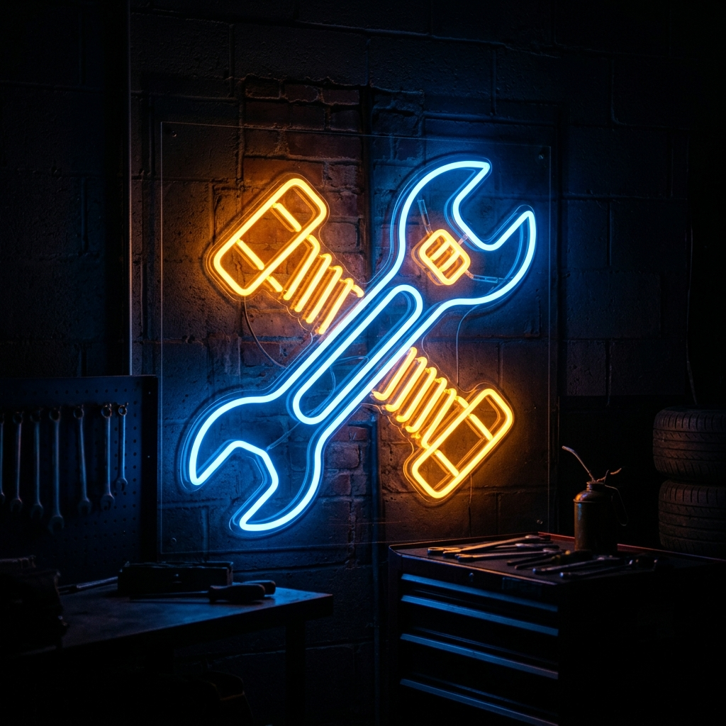 Wrench And Bolt Neon Sign For Garage Vibes