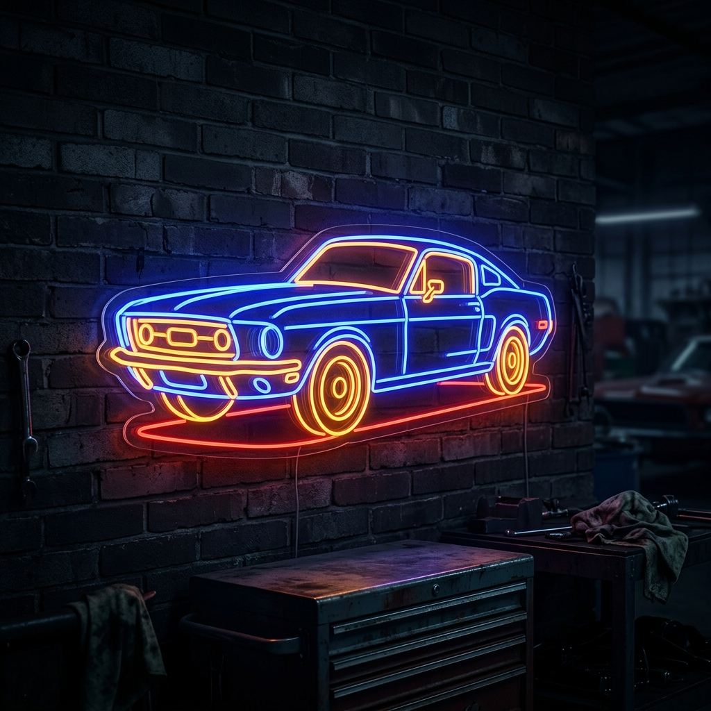Classic Car Silhouette Neon Sign For Garage Decor