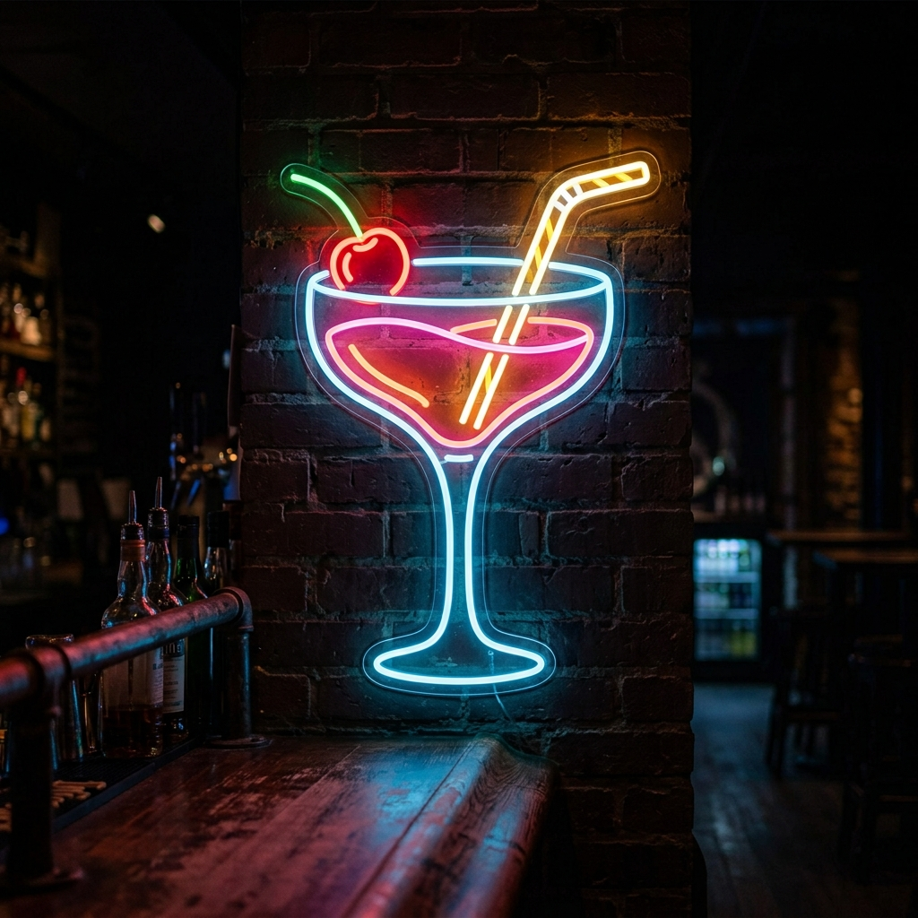 Cocktail Glass Neon Sign For Bar Decor