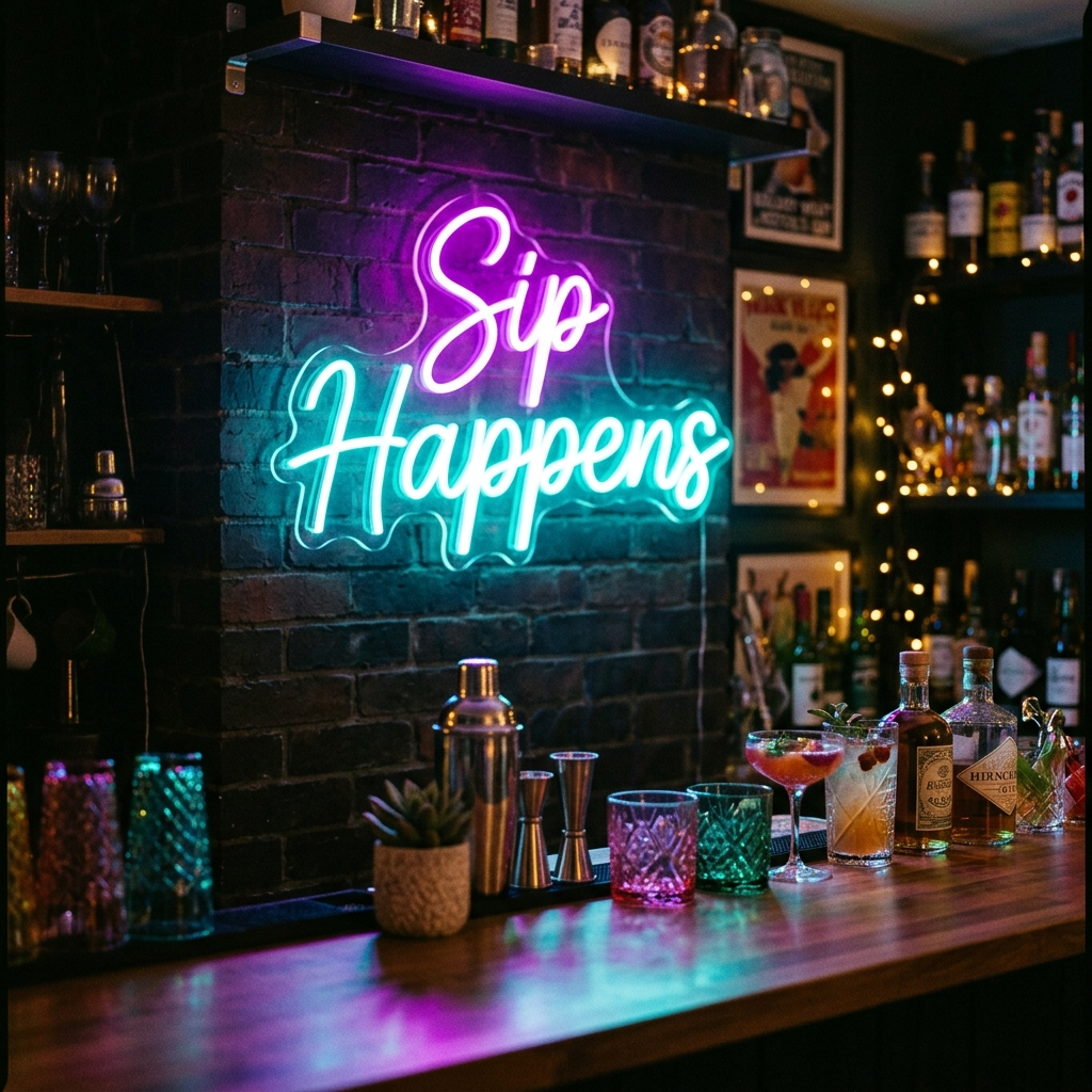 Sip Happens Neon Sign For Bar Decor