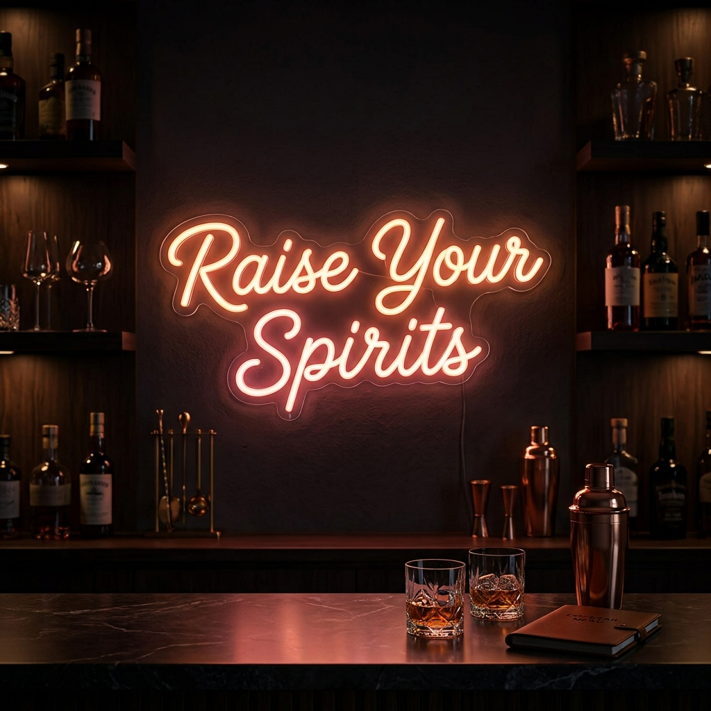Raise Your Spirits Neon Sign For Home Bars