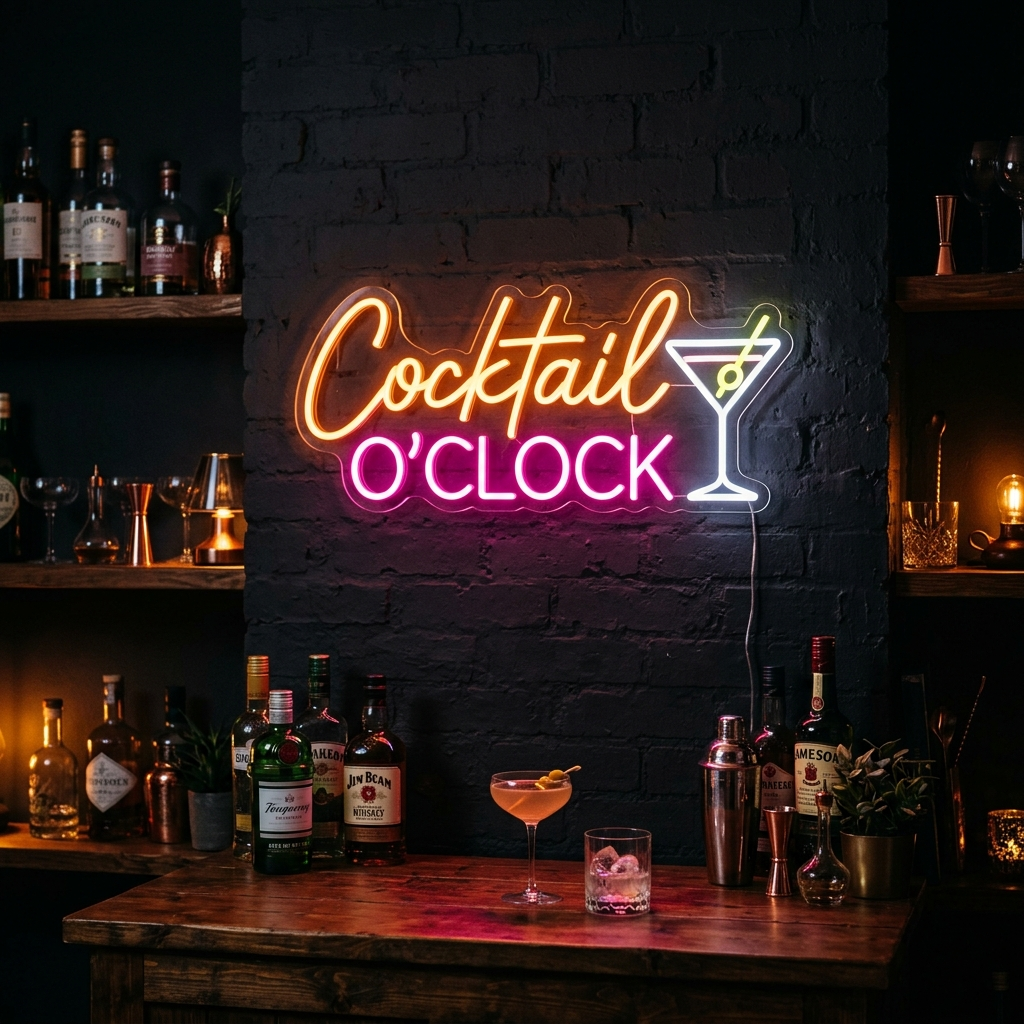 Cocktail O'Clock Neon Sign For Your Home Bar