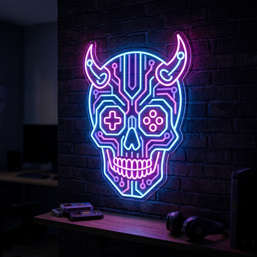 Gaming Skull Neon Sign For Esports Decor