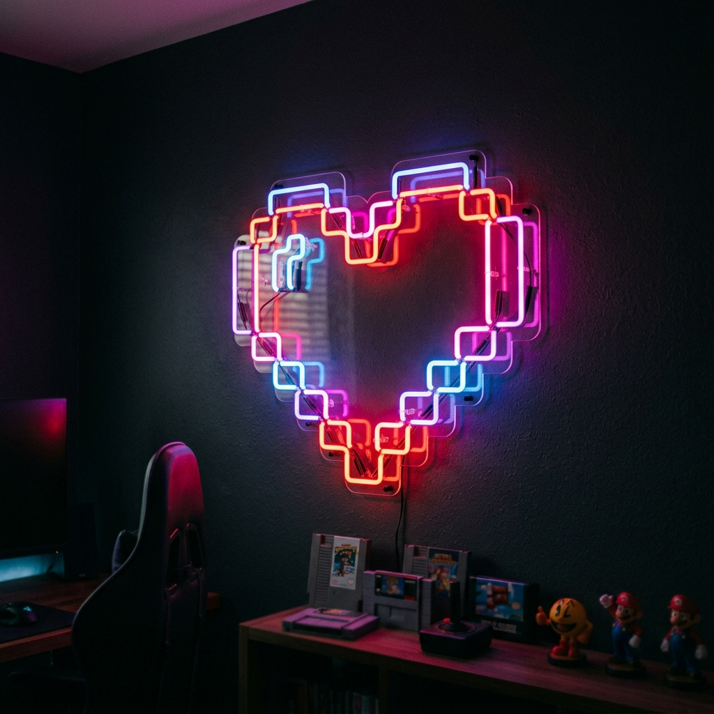 Pixel Heart Neon Sign For Game Rooms